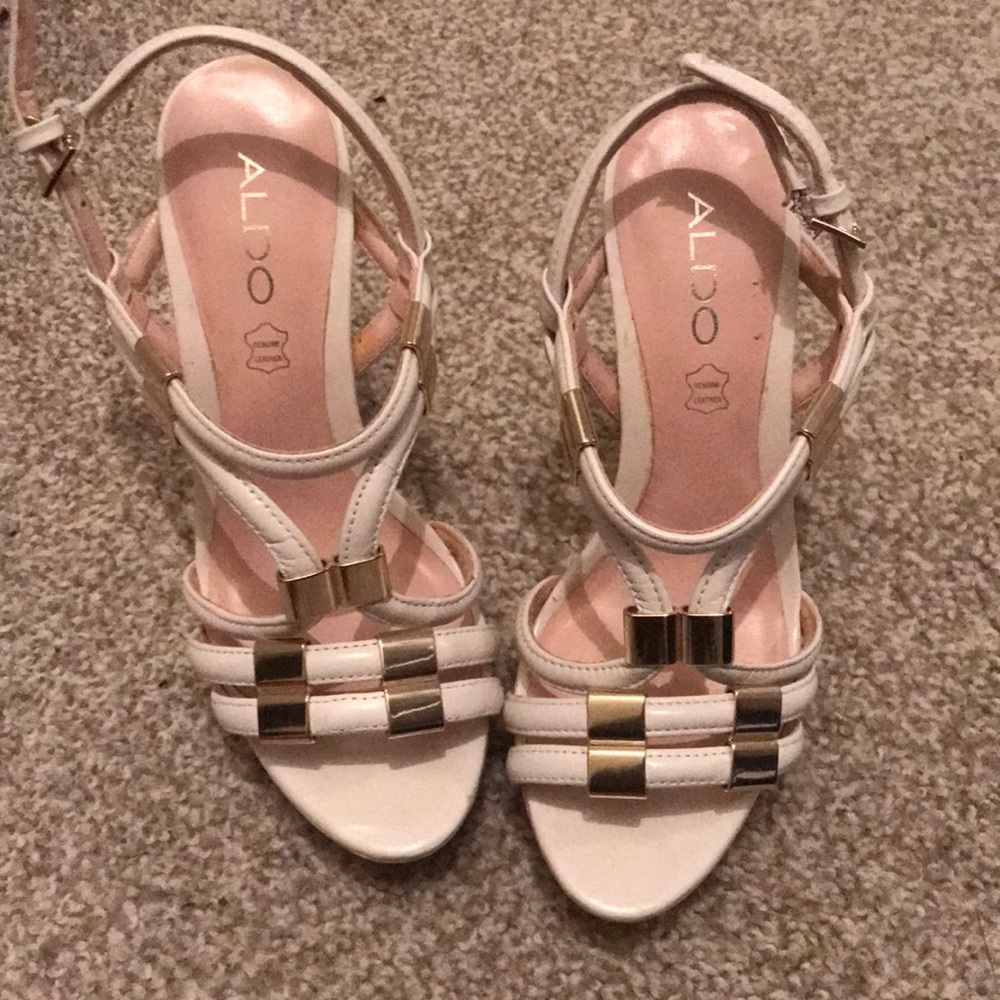White and gold aldo strapping heels